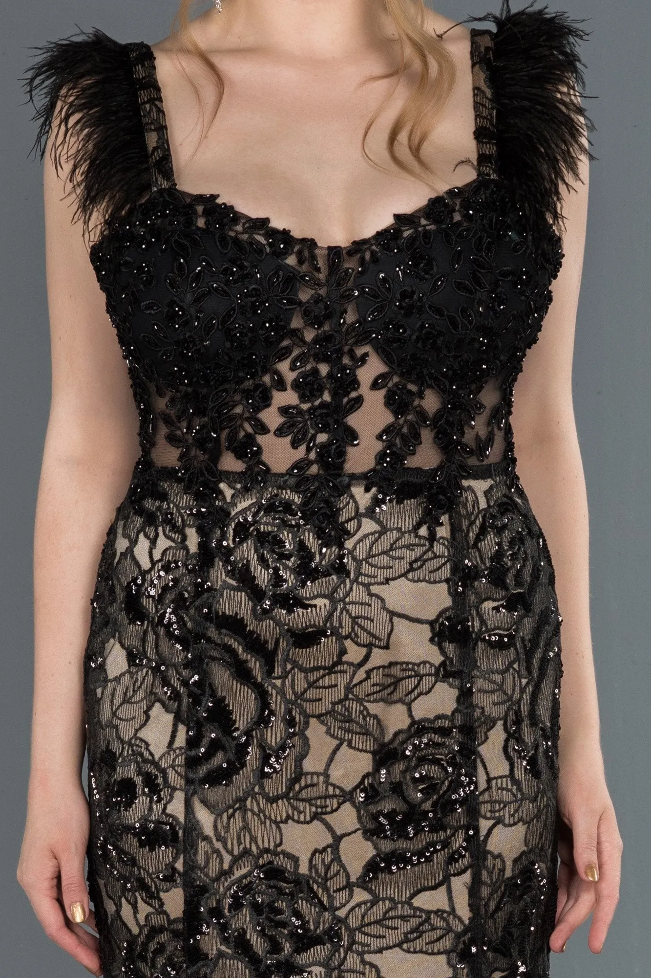 16980 Black-Mink Embroidered Sequined Tulle Dress