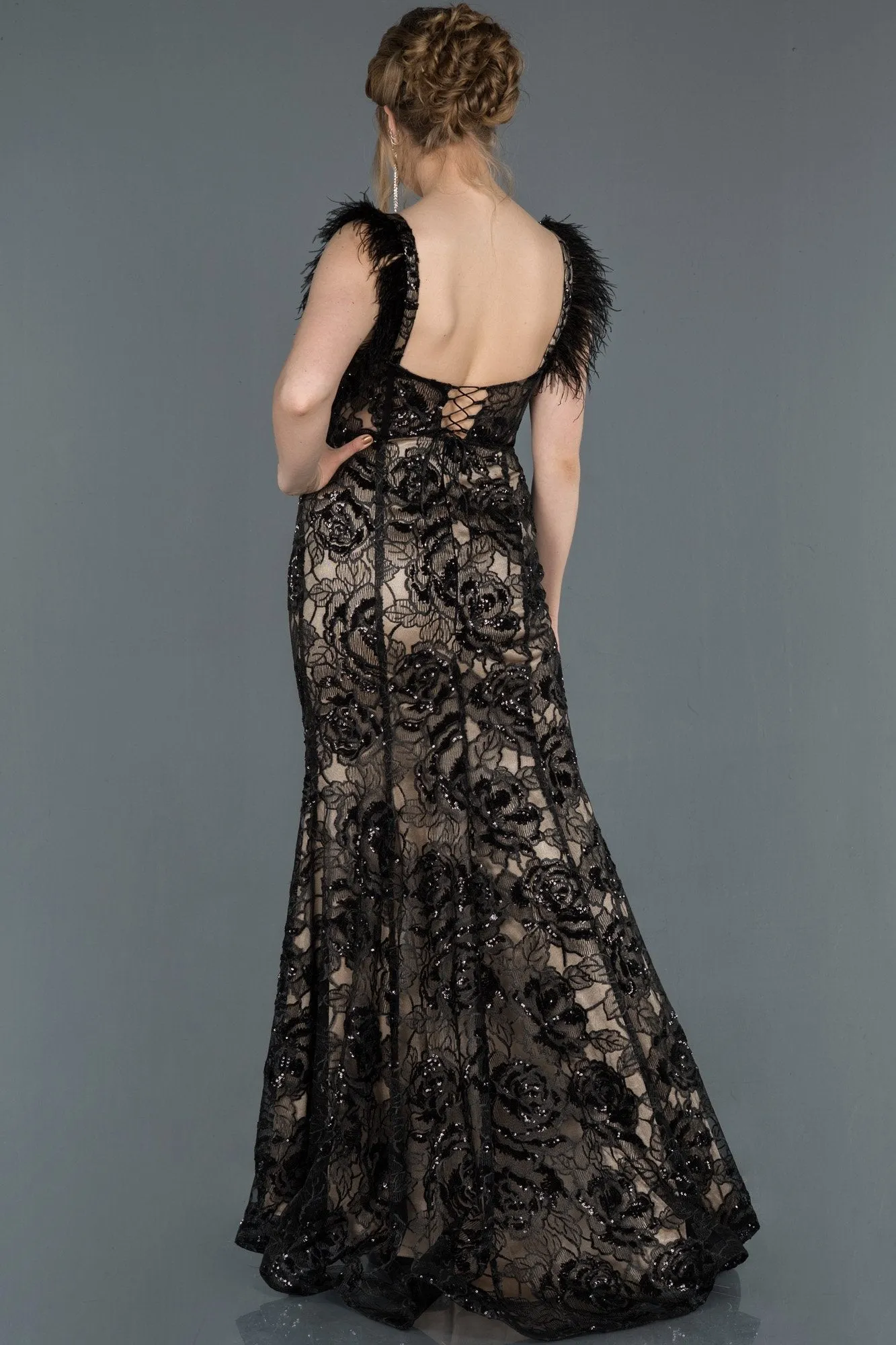 16980 Black-Mink Embroidered Sequined Tulle Dress