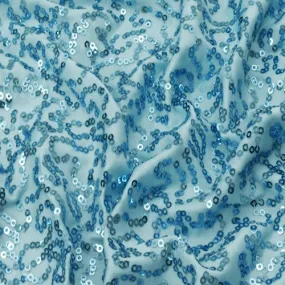 3 YD PC-Light Blue Abstract Coral Sequined Knit Fabric