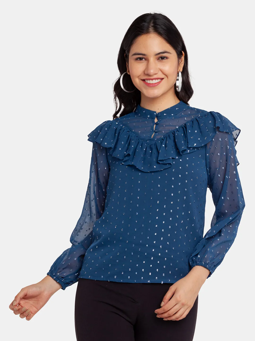 Blue Shimmer Ruffles Top