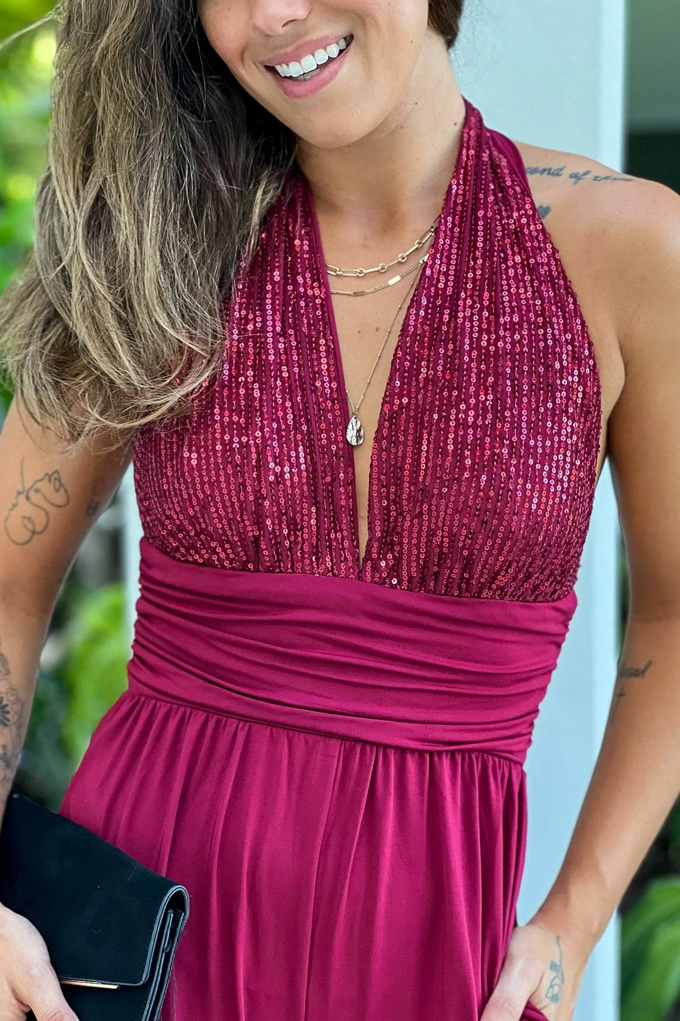 Burgundy Sequined Top Jumpsuit