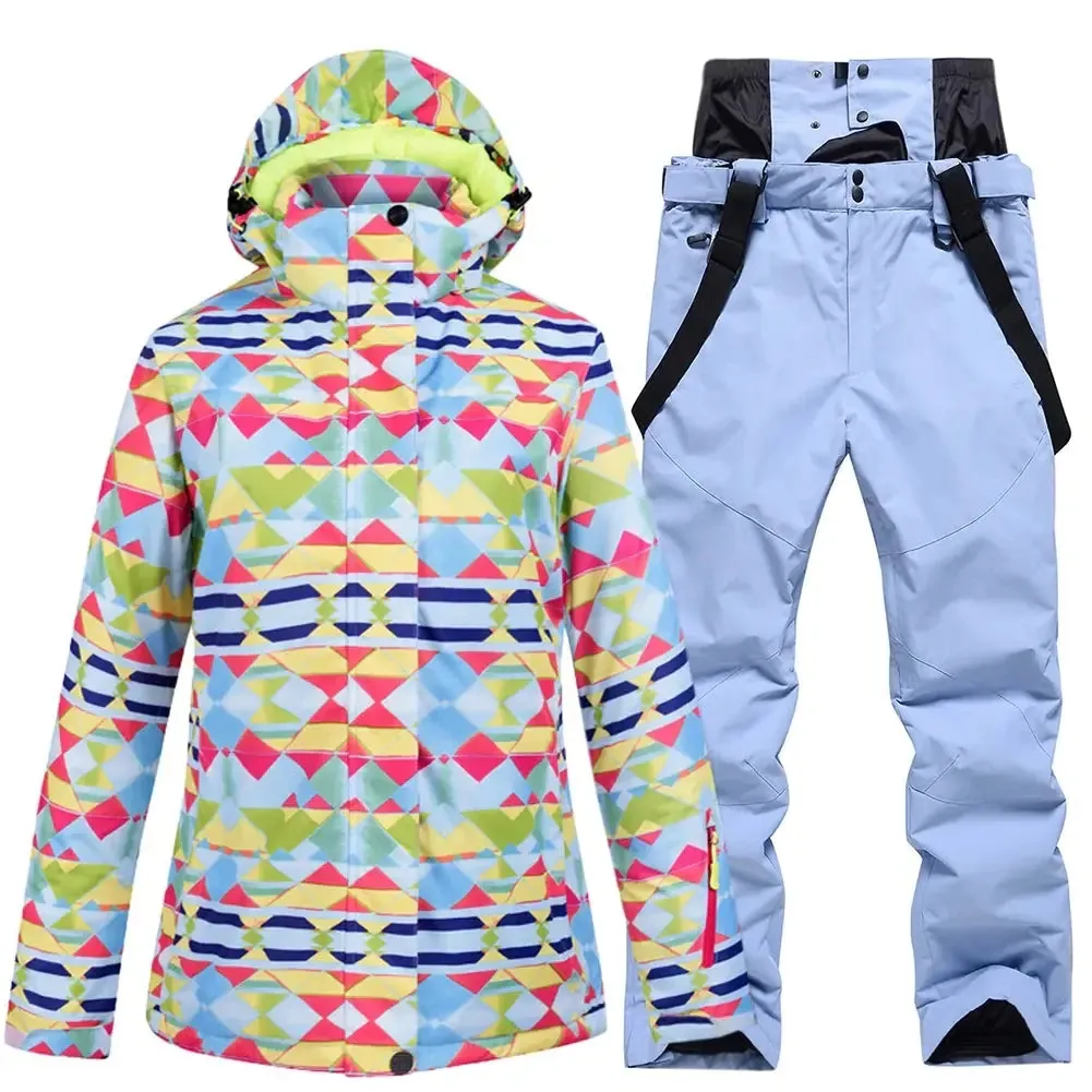 Checkered Women Ski Snowboard Insulated Jacket & Bib Pants