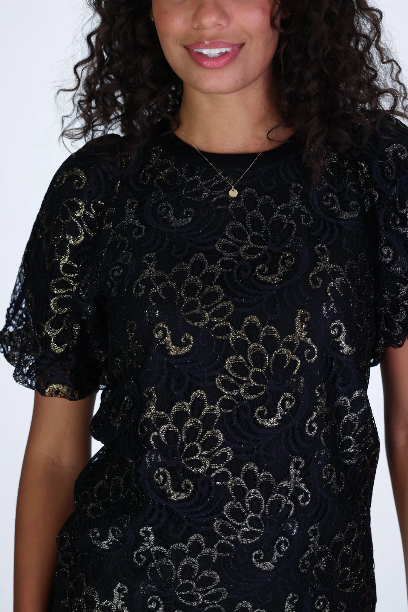 Darla Top in Black & Gold Lace