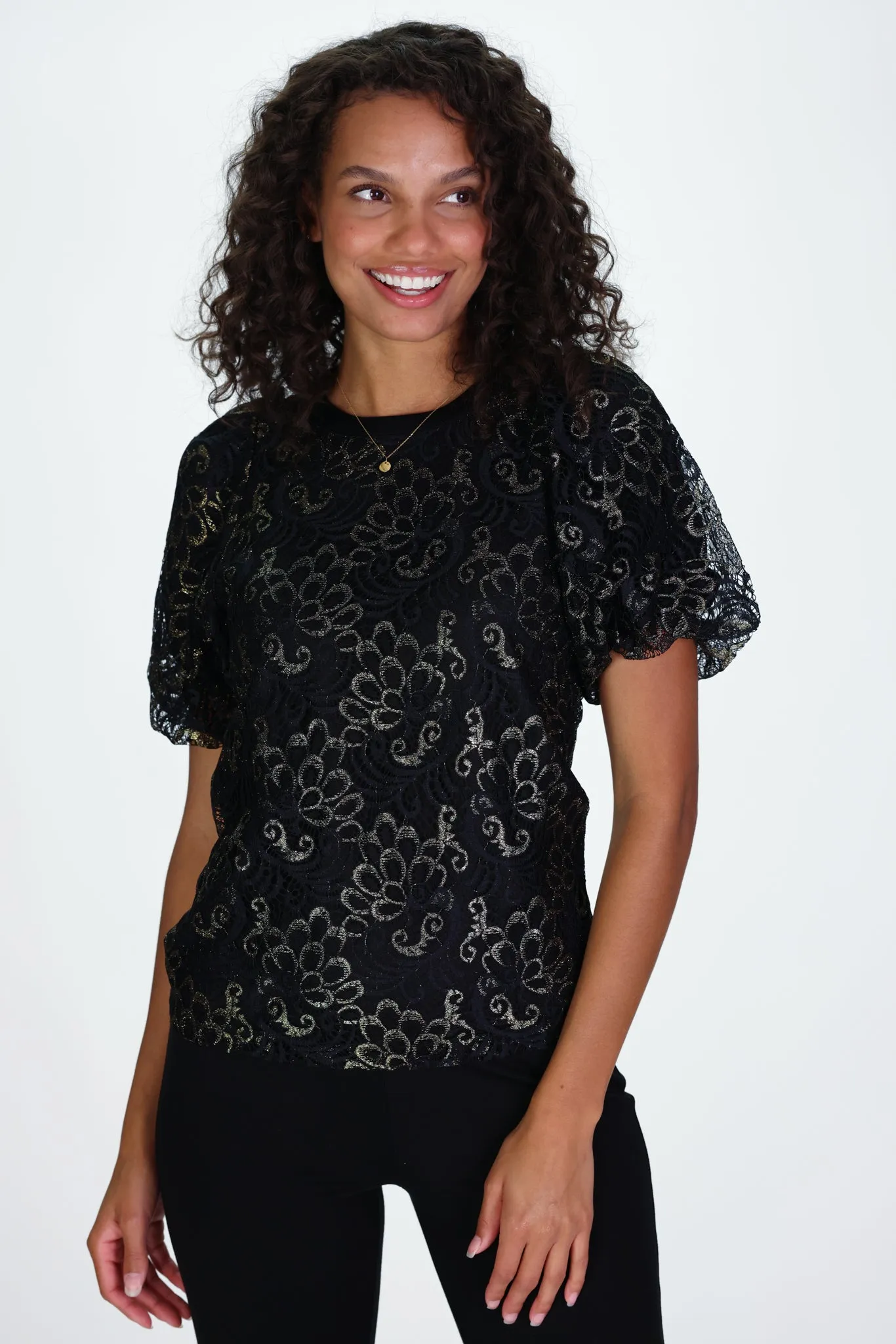 Darla Top in Black & Gold Lace