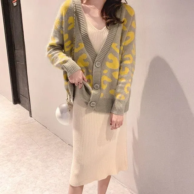 Elegant Cozy Knitting Cardigan - Women Leopard Sweater - Female Oversized Cardigan (TP4)(TB8C)