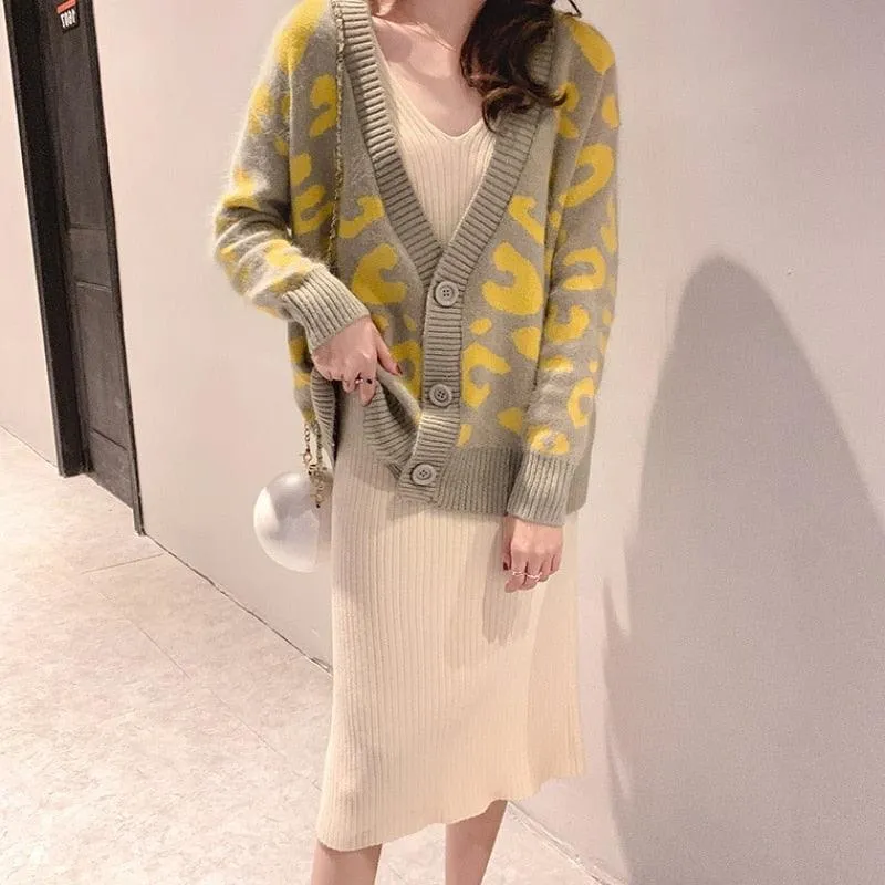 Elegant Cozy Knitting Cardigan - Women Leopard Sweater - Female Oversized Cardigan (TP4)(TB8C)