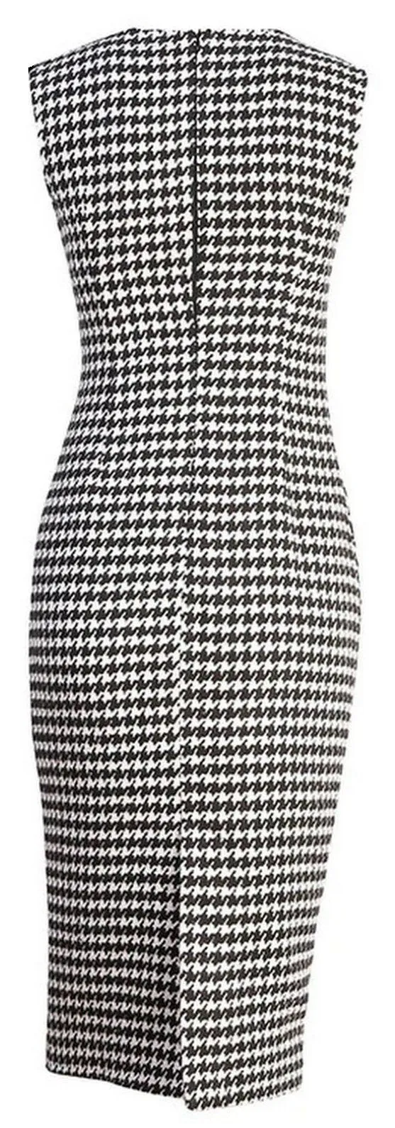 Embellished Patchwork Houndstooth Dress