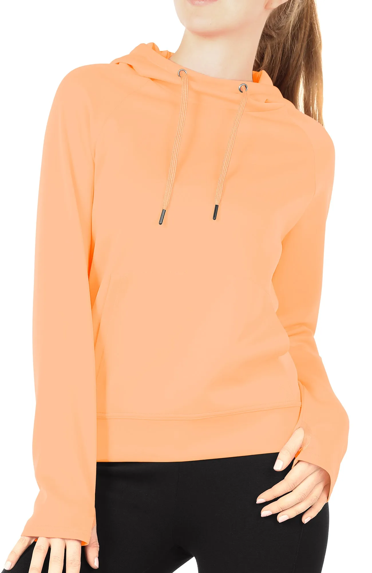 icyzone Workout Hoodie for Women - Athletic Running Pullover Long Sleeve Shirts with Pocket and Thumb Holes