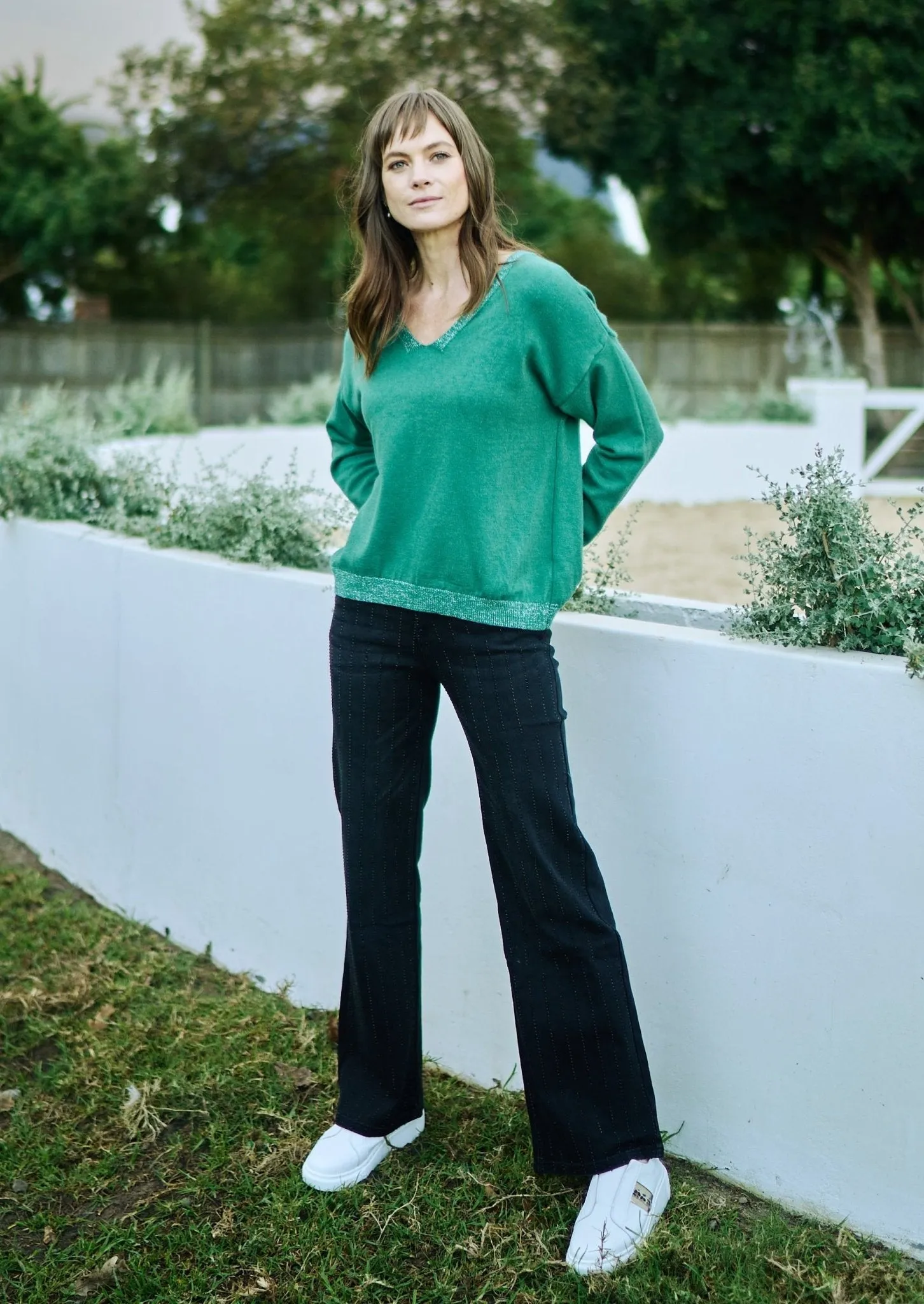 Italian Lurex Knit with Shimmer Neckline In Forest Green