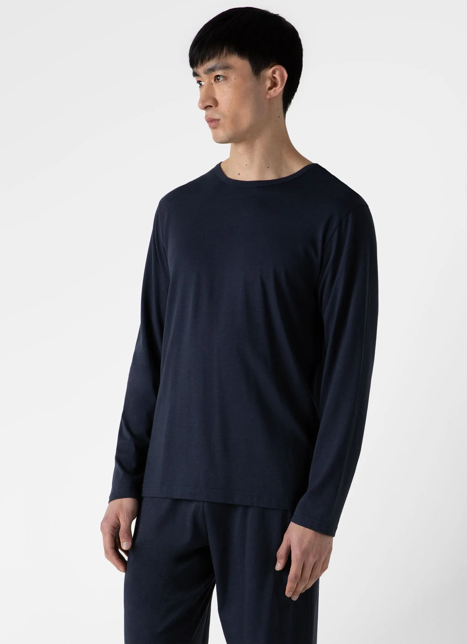 Men's Cotton Modal Lounge Long Sleeve T-shirt in Navy