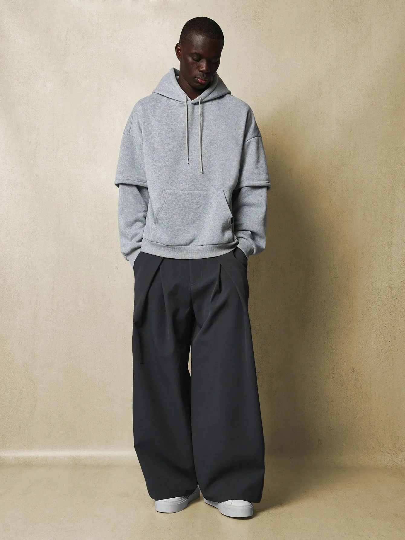 Oversized Fit Double Layer Sleeve Overhead Hoodie