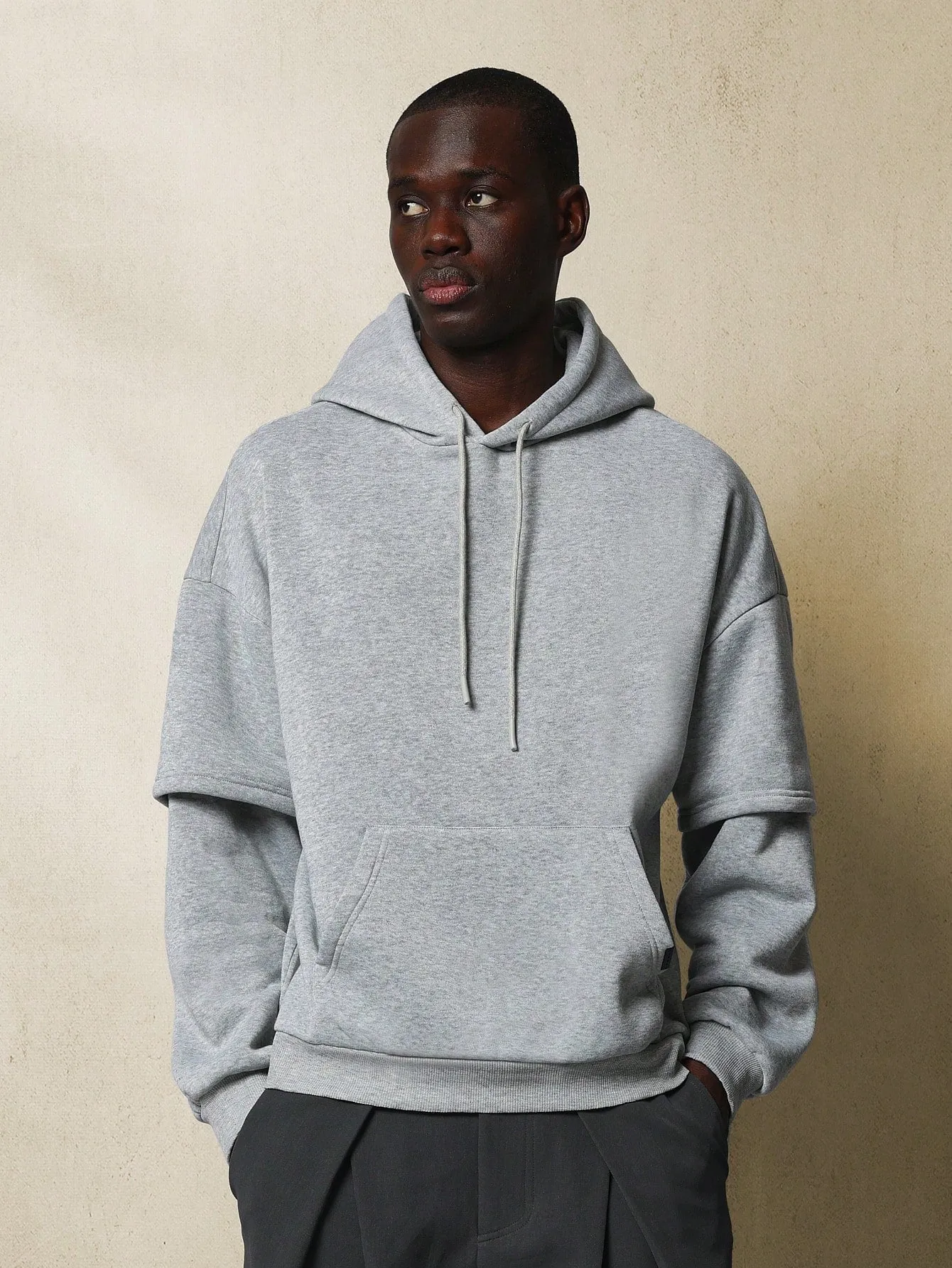 Oversized Fit Double Layer Sleeve Overhead Hoodie