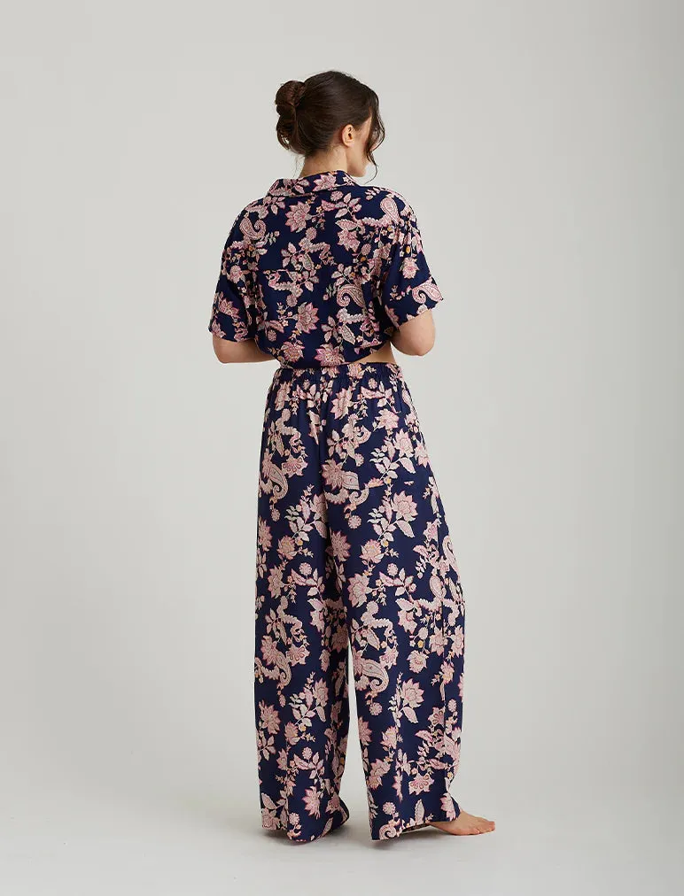 Papinelle - Abigail Paisley Full Length Pant | Navy