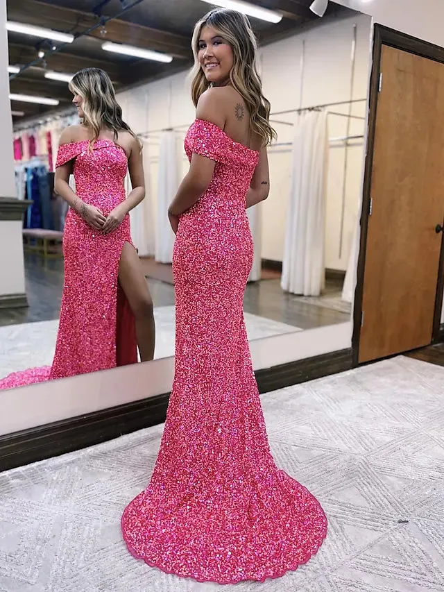 Prom Dresses Sparkle & Shine Dress Formal  Sleeveless One Shoulder Sequined with Sequin Slit