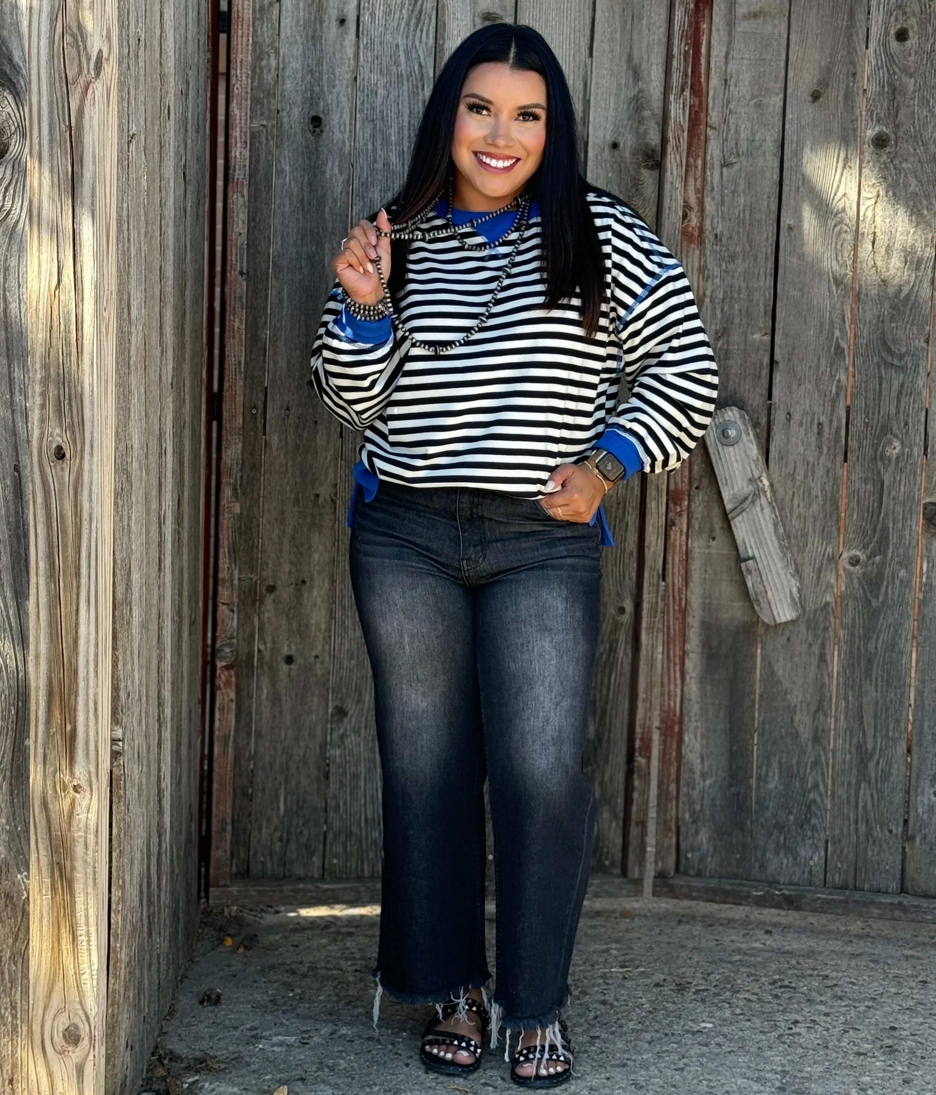 Rosey Black & White Striped Pullover