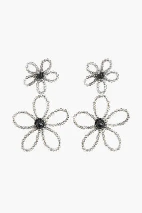 Silver Beaded Floral Drop Earrings