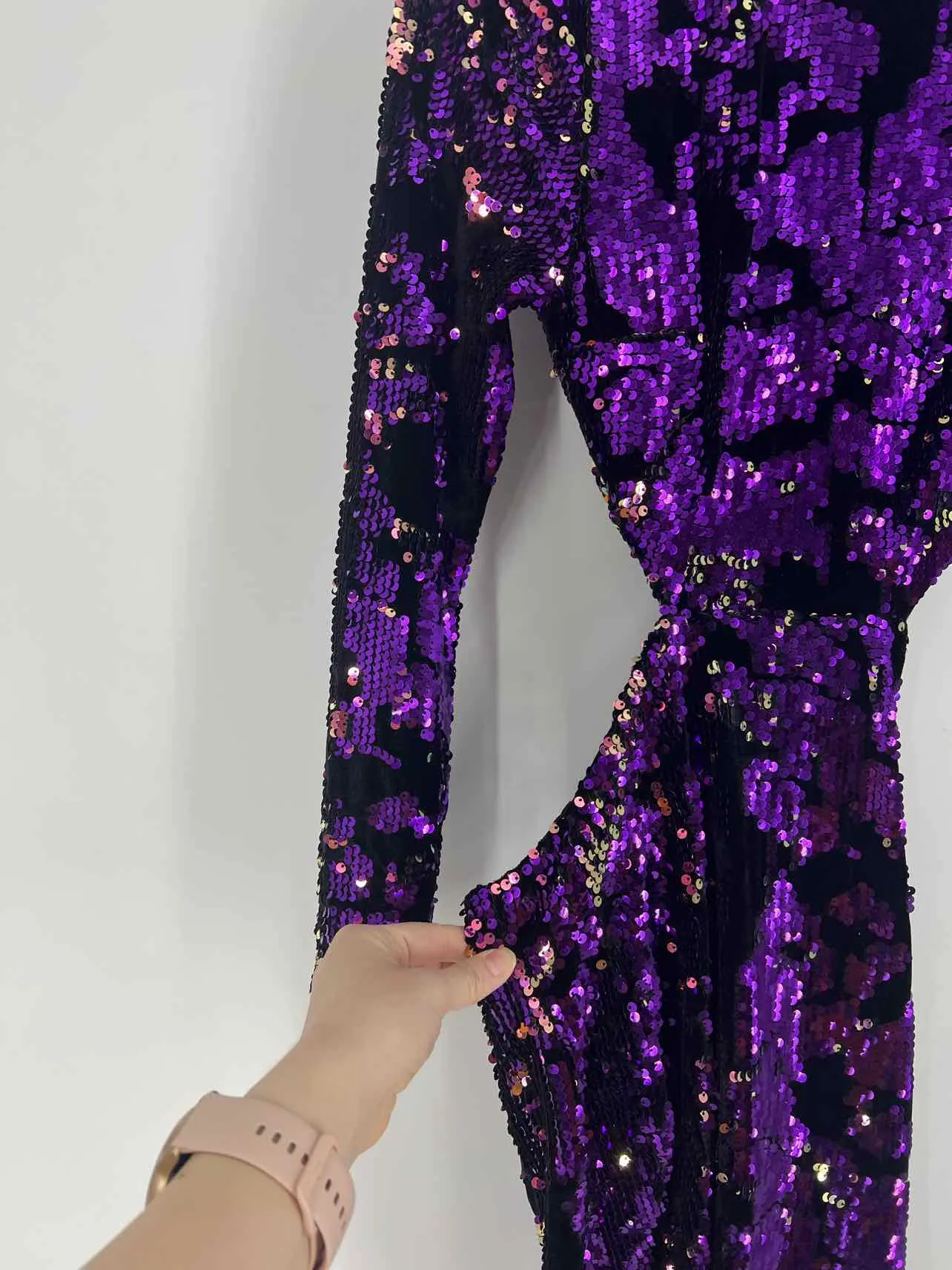 Size S Purple/Black Sequined Velour Dresses Dress