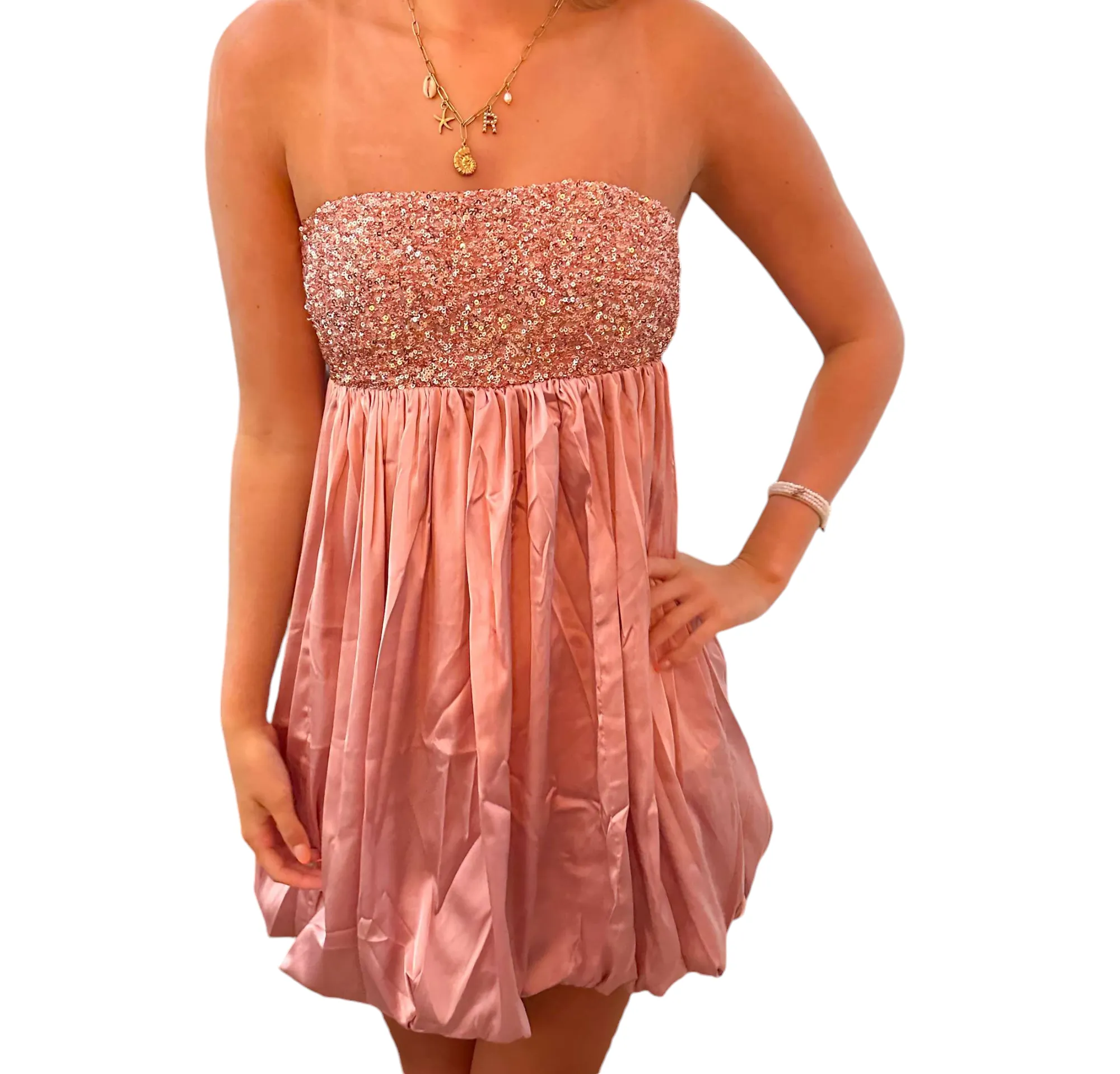 Sparkling Pink Satin Bubble Mini Dress