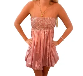 Sparkling Pink Satin Bubble Mini Dress