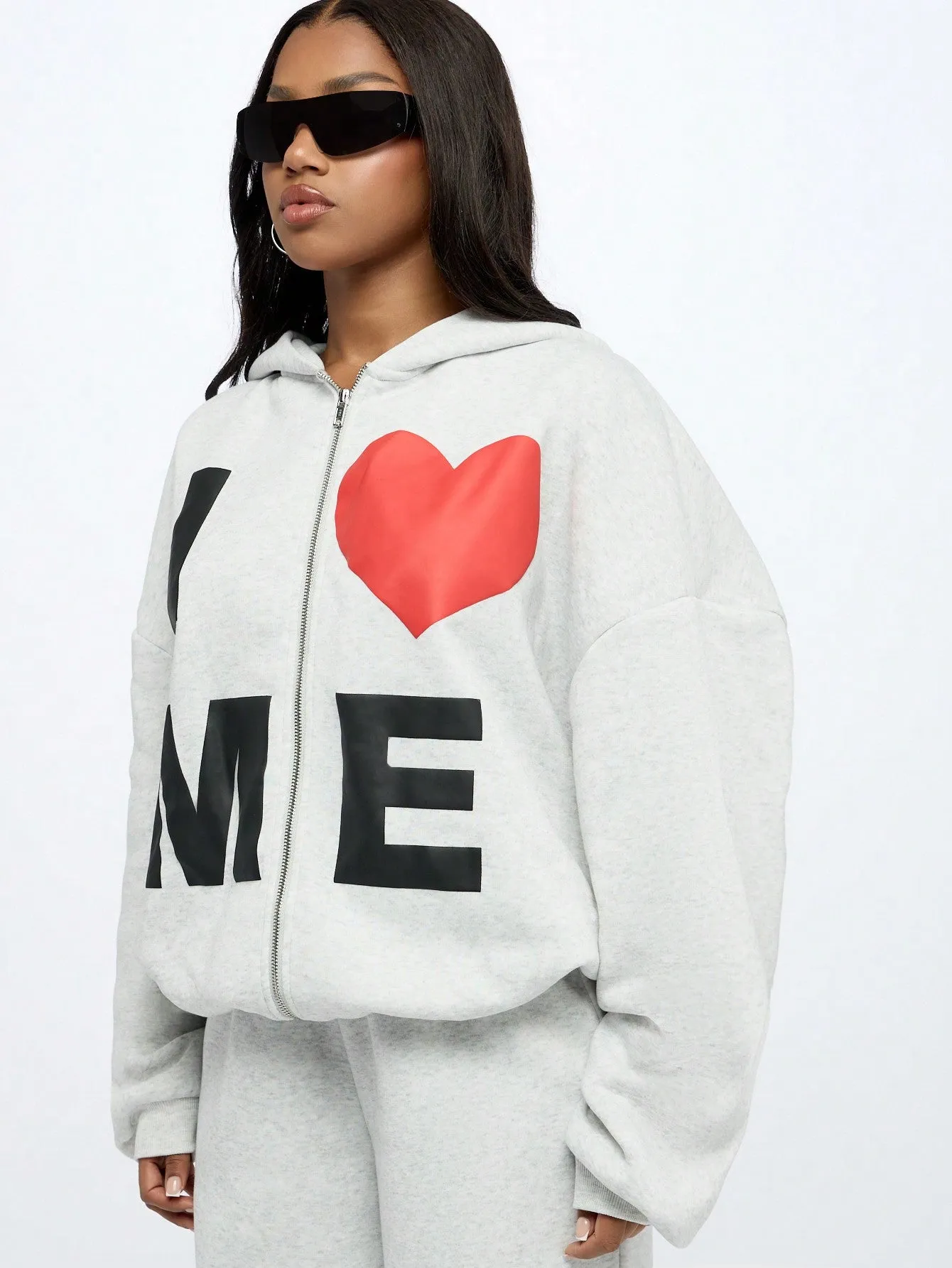 SUMWON WOMEN Oversized Zip Through Graphic Hoodie