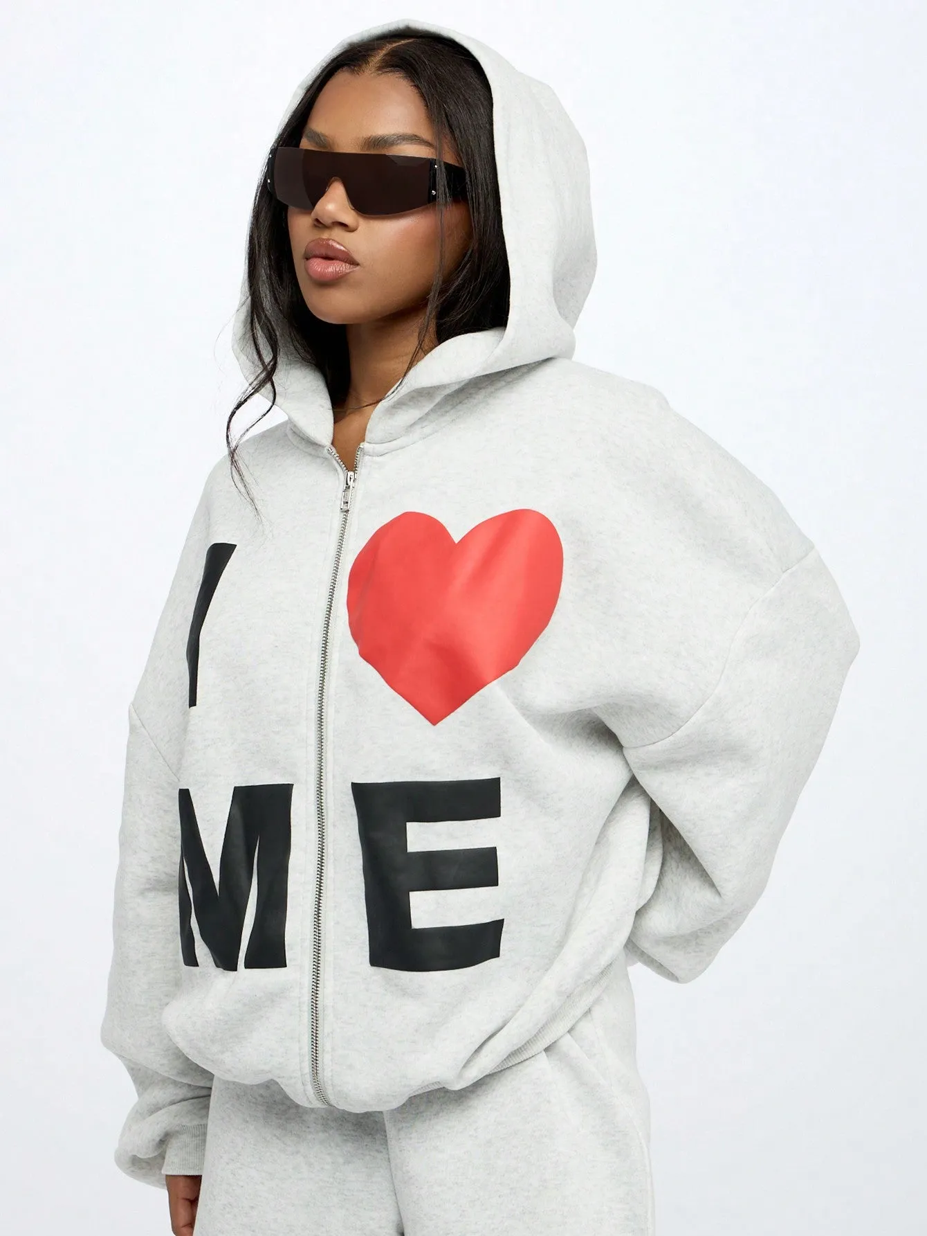 SUMWON WOMEN Oversized Zip Through Graphic Hoodie