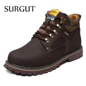 Super Warm Men's Winter Leather Men Waterproof Rubber Snow Boots Leisure Boots England Retro Shoes For Men Big Size