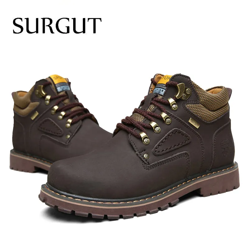 Super Warm Men's Winter Leather Men Waterproof Rubber Snow Boots Leisure Boots England Retro Shoes For Men Big Size