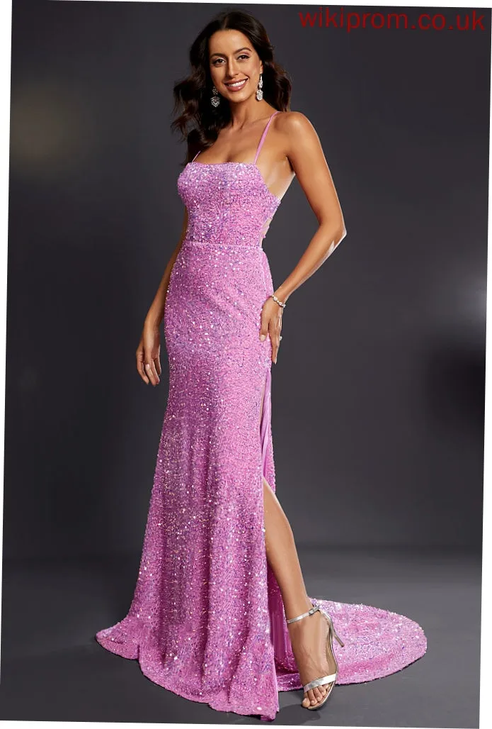 Sweep Square Prom Dresses Trumpet/Mermaid Sequined Luz Train