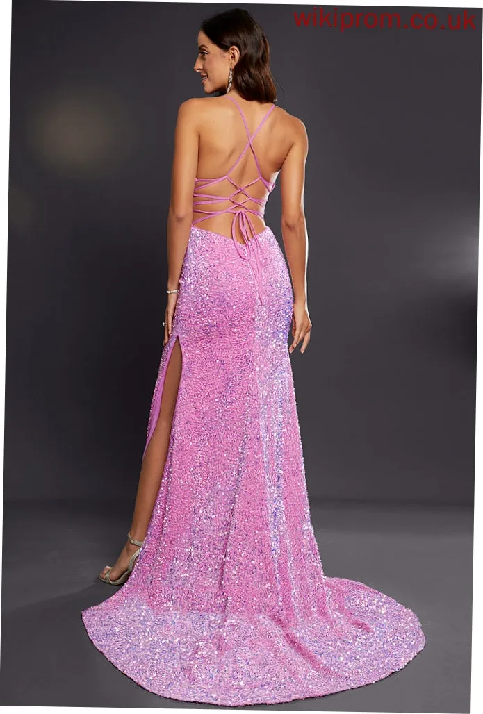 Sweep Square Prom Dresses Trumpet/Mermaid Sequined Luz Train