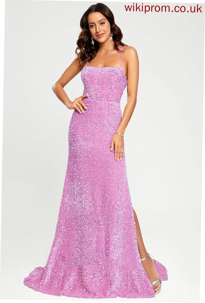 Sweep Square Prom Dresses Trumpet/Mermaid Sequined Luz Train