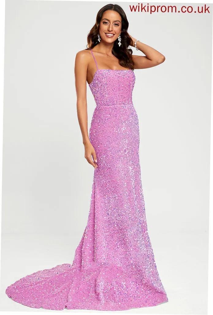 Sweep Square Prom Dresses Trumpet/Mermaid Sequined Luz Train