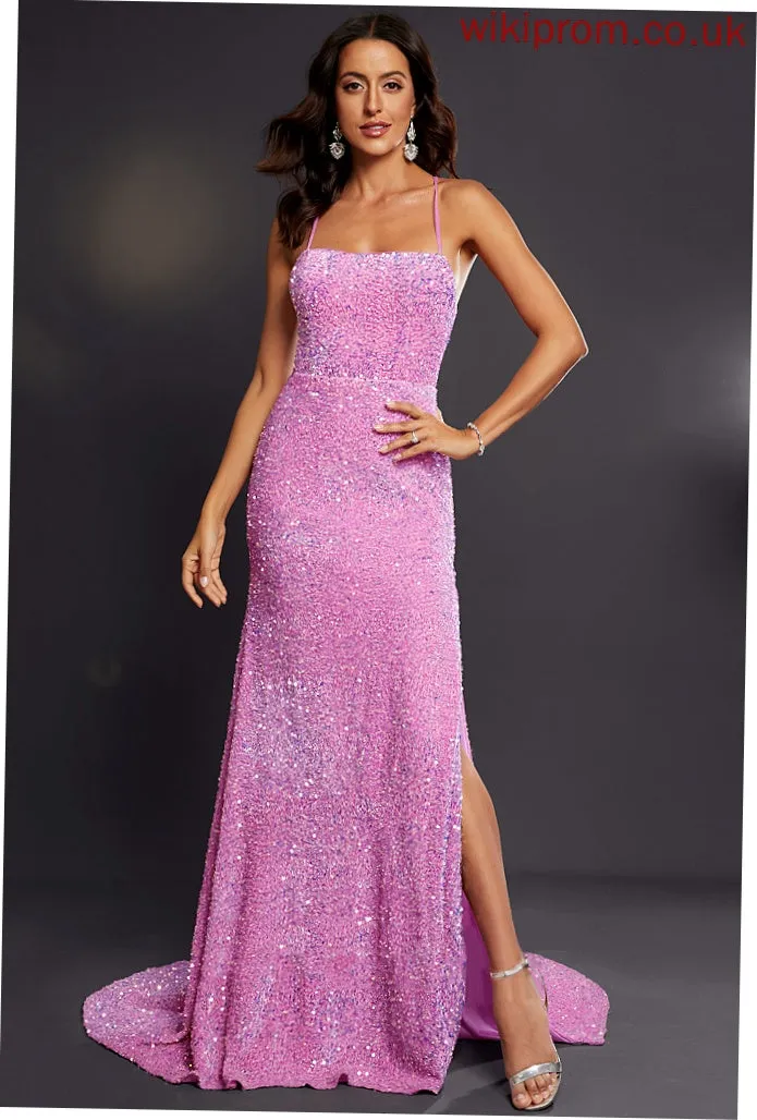 Sweep Square Prom Dresses Trumpet/Mermaid Sequined Luz Train