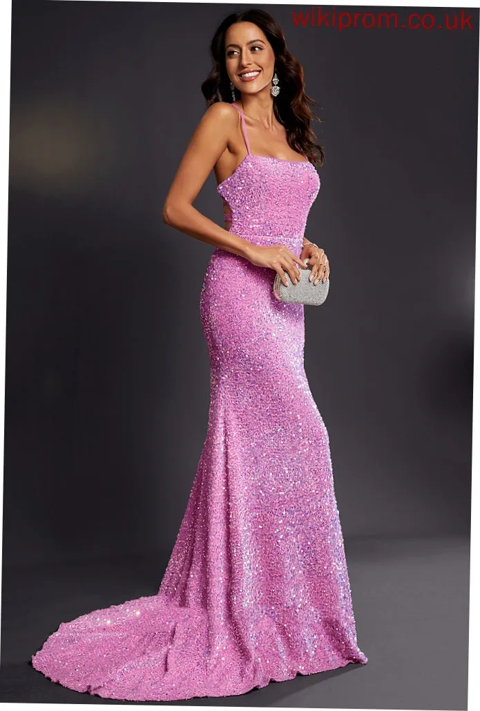 Sweep Square Prom Dresses Trumpet/Mermaid Sequined Luz Train