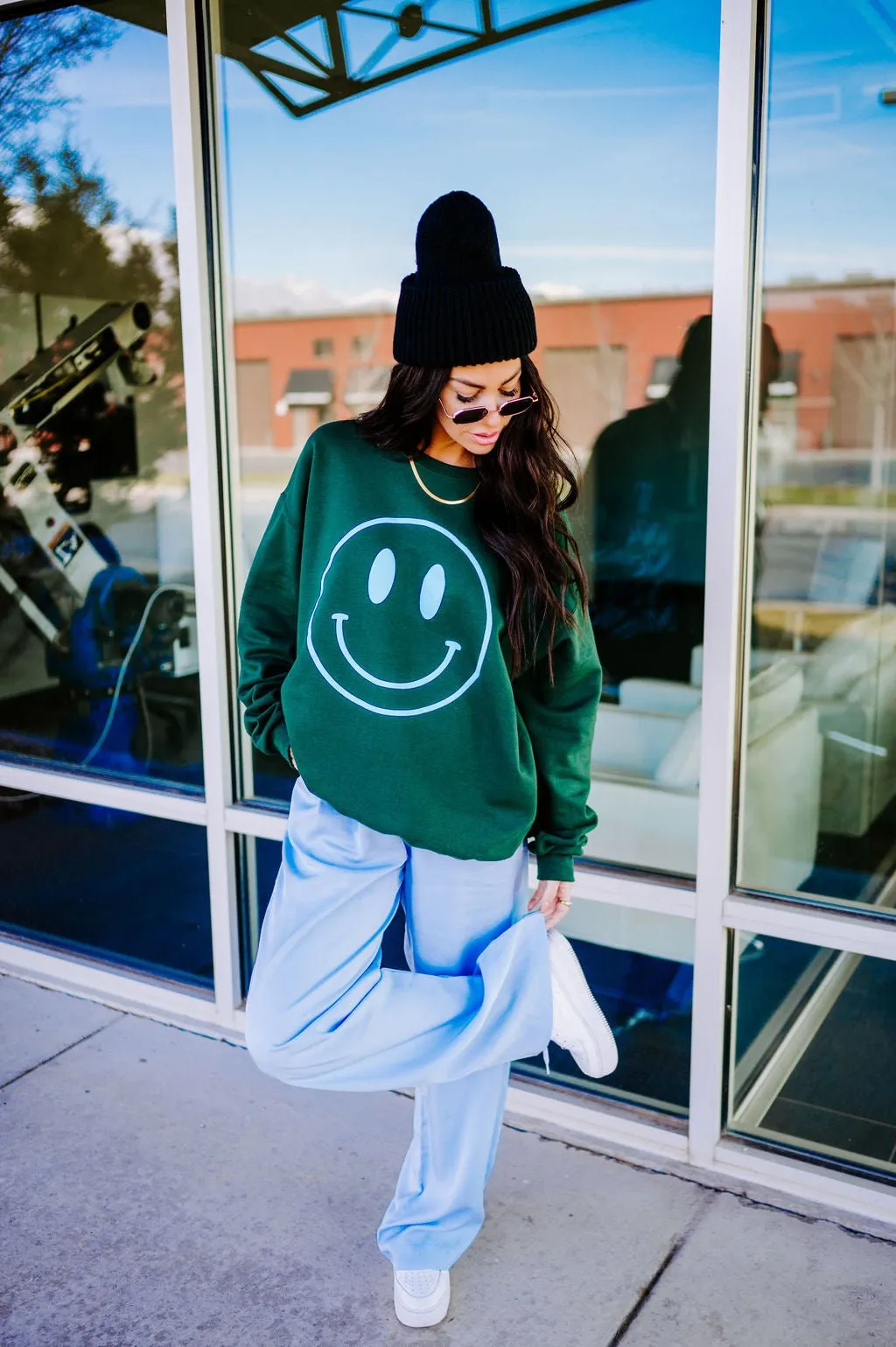 The World Needs Your Magic Puff Print Pullover in Emerald   Sky