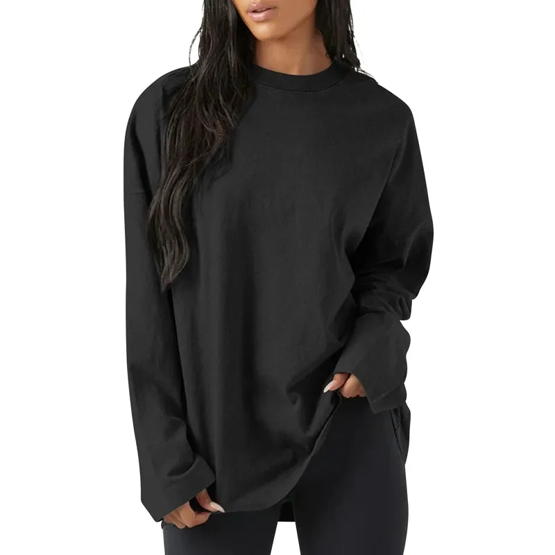 Toleet-Women Oversized Crew Neck Long Sleeve T Shirt Basic Solid Drop Shoulder Loose Fit Pullovers Top Autumn Loose Sweatshirts Outfits