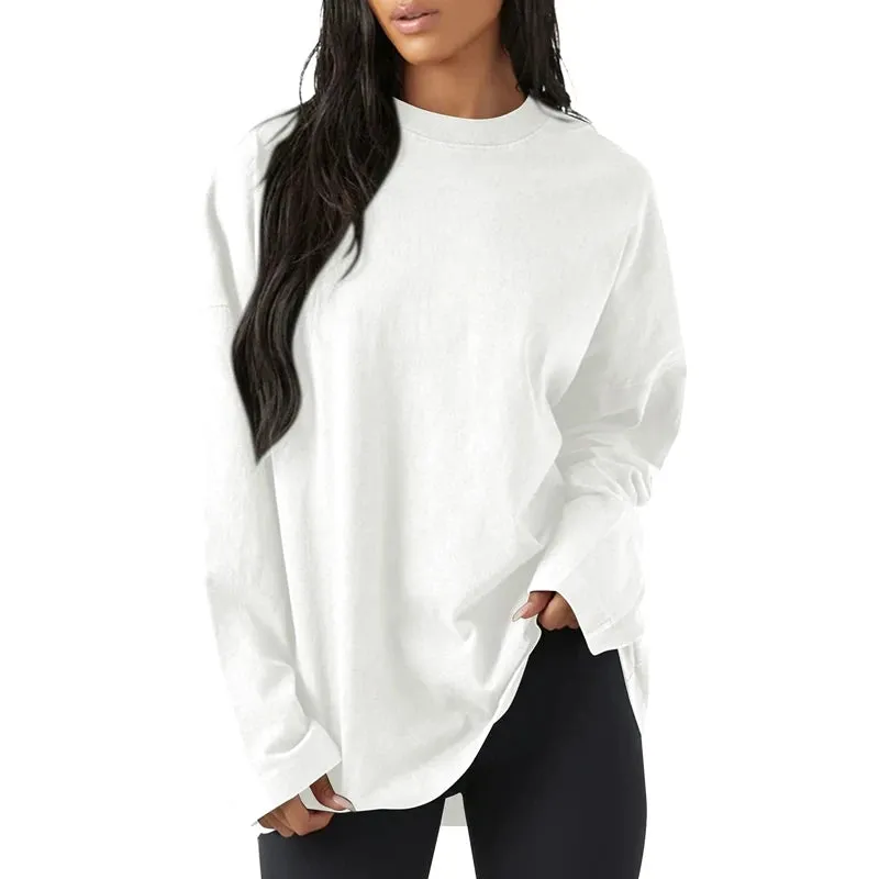 Toleet-Women Oversized Crew Neck Long Sleeve T Shirt Basic Solid Drop Shoulder Loose Fit Pullovers Top Autumn Loose Sweatshirts Outfits