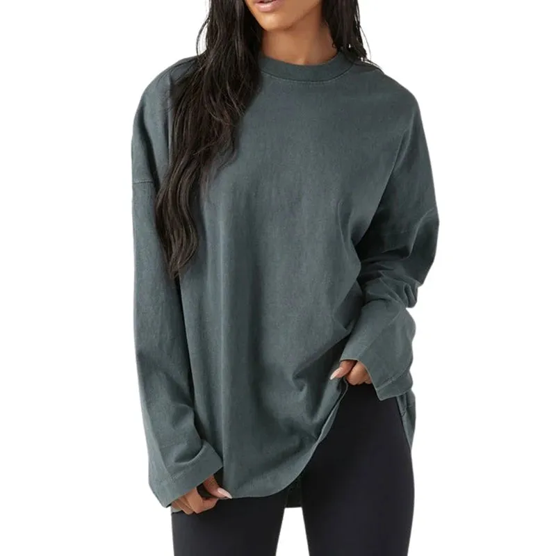 Toleet-Women Oversized Crew Neck Long Sleeve T Shirt Basic Solid Drop Shoulder Loose Fit Pullovers Top Autumn Loose Sweatshirts Outfits