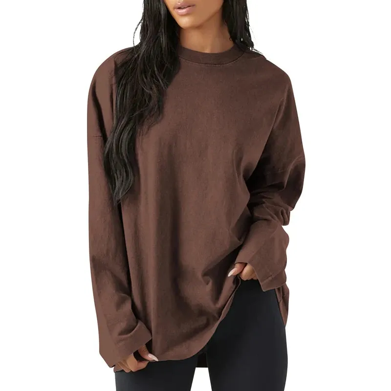 Toleet-Women Oversized Crew Neck Long Sleeve T Shirt Basic Solid Drop Shoulder Loose Fit Pullovers Top Autumn Loose Sweatshirts Outfits