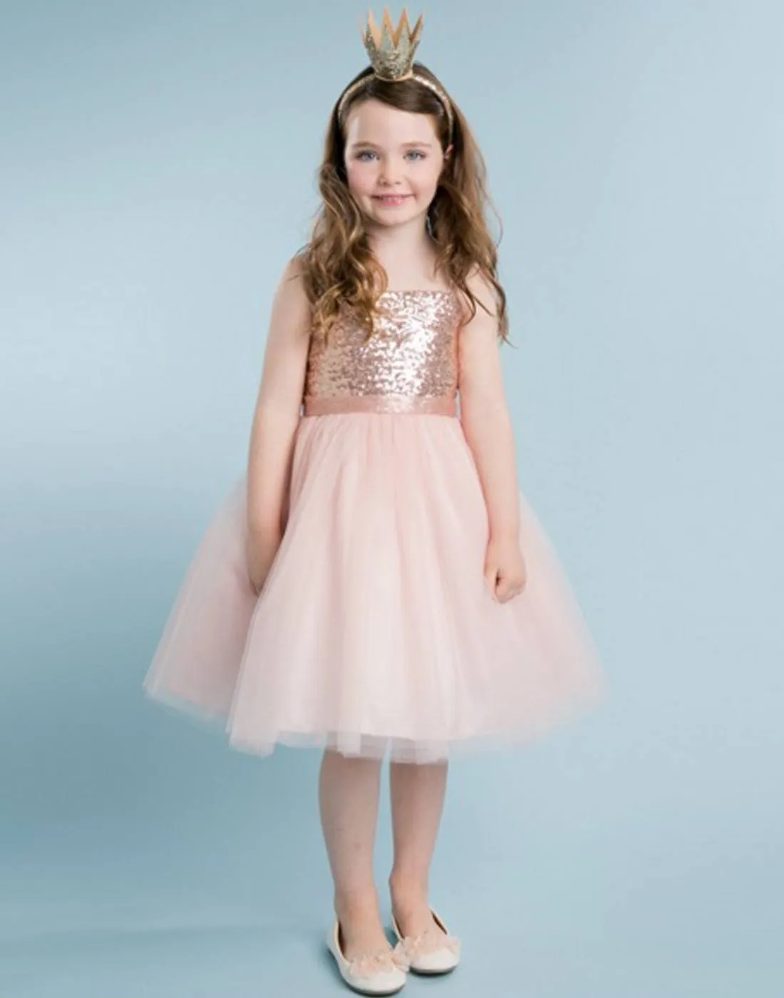 Twinkling Sequined Bodice and Tulle Overlay Skirt Dress - Blush