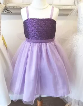 Twinkling Sequined Bodice and Tulle Overlay Skirt Dress - Lavender