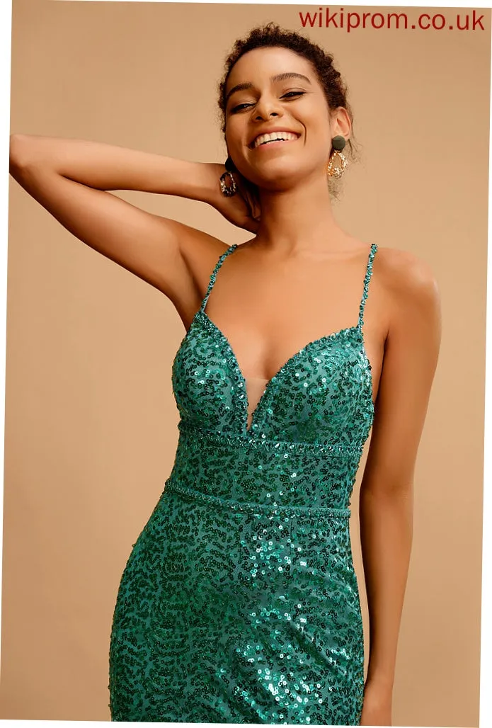 V-neck Prom Dresses With Paisley Trumpet/Mermaid Beading Sequins Floor-Length Sequined