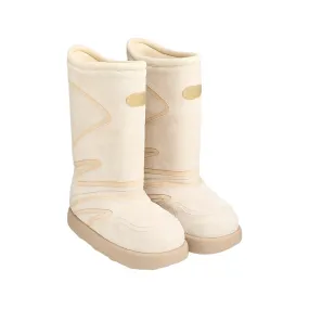 Western Wind Splicing Mid  Tube Snow Boots In Beige White