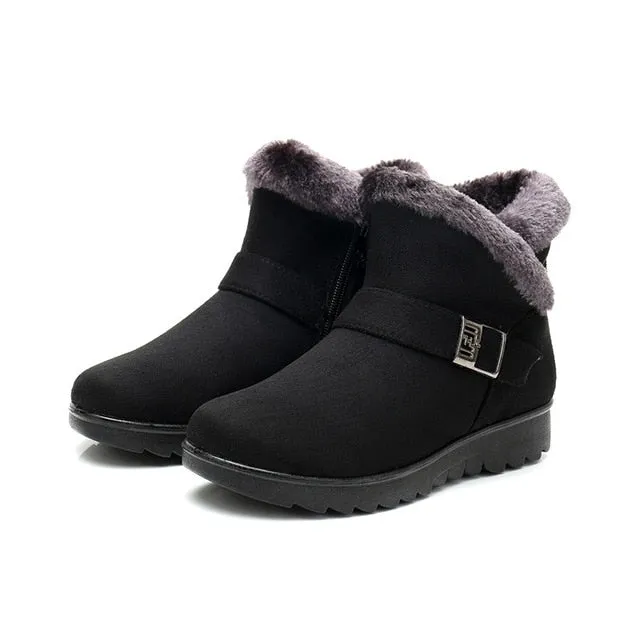 Winter Women Ankle Boots New Fashion Flock Wedge Platform Winter Warm Red Black Snow Boots Shoes For Female Plus Size 40 41