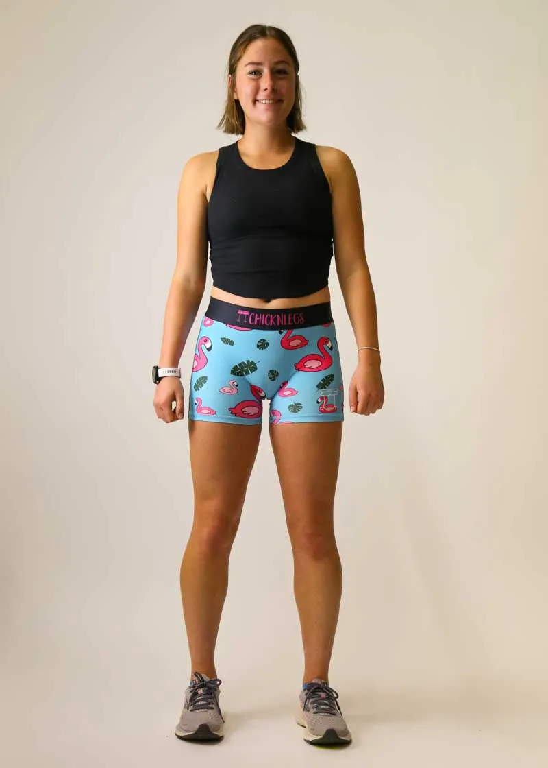 Women's Blue Flamingo 3" Compression Shorts