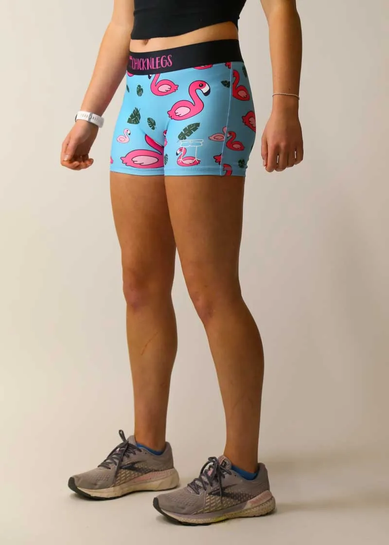 Women's Blue Flamingo 3" Compression Shorts