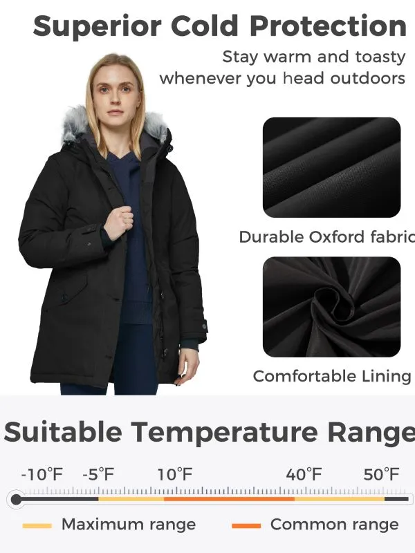 Womens Waterproof Winter Coat Warm Puffer Jacket Parka With Fur Hood